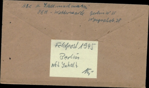List polowy z treścią, Berlin 10.1.1945, Stacja Meteorologiczna OKM