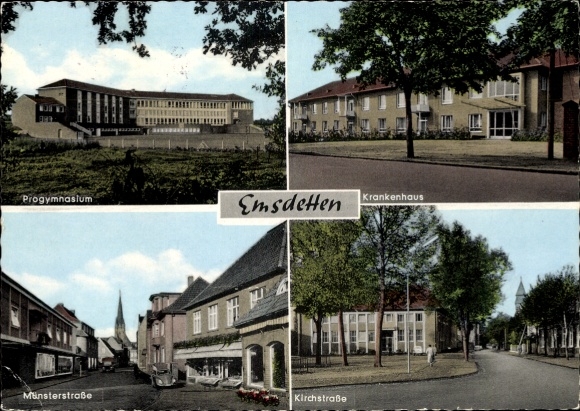 KP Emsdetten w Westfalii, szpital, Münsterstrasse, Kirchstrasse, Progymnasium