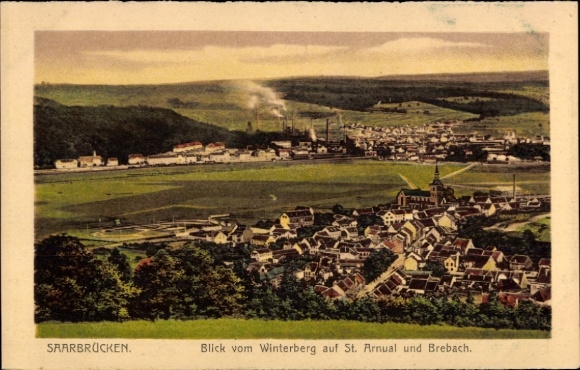 Postcard Saarbrücken in Saarland, view from Winterberg, St. Arnual, Brebach, industry