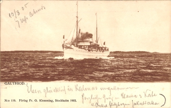 Ak-stoomschip Gauthiod op zee, Rederi Ab Svea