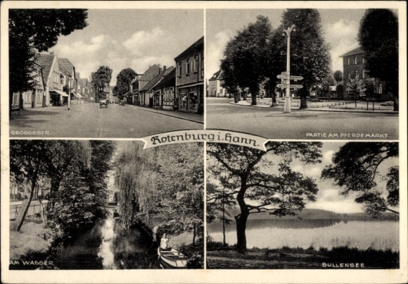 Rotenburg PC in Hann. Rotenburg an der Wümme, Grosgest., part of the horse market, water, Bullense