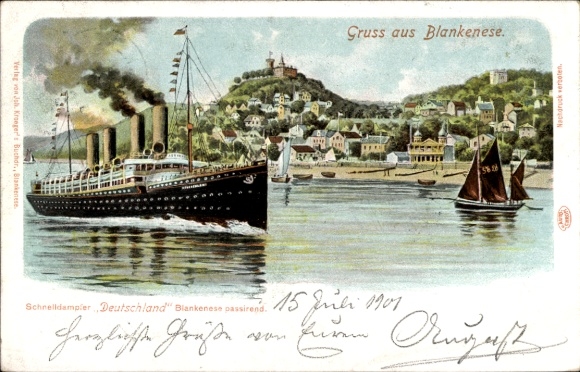 Ak Hamburg Altona Blankenese, Schnelldampfer Deutschland, HAPAG