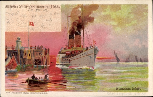 Künstler Litho Linde, Wladimir, Dampfer Cobra, HAPAG Seebäderdienst