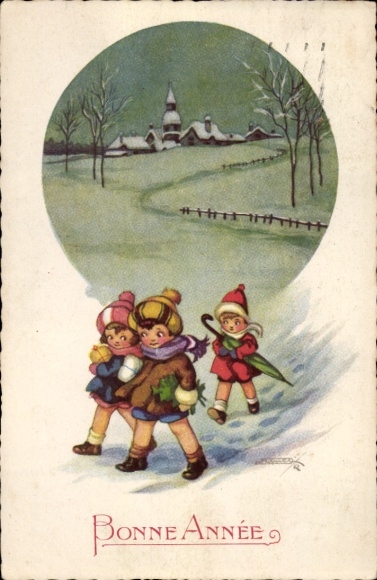 Gelukkig nieuwjaar, kinderen, sneeuw, winter