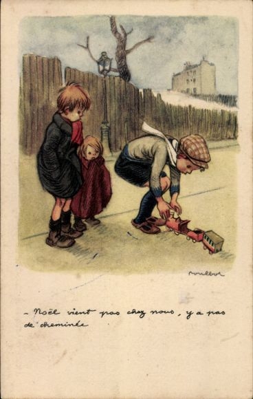 Artist Postcard Boys with Toy Train, Child Welfare