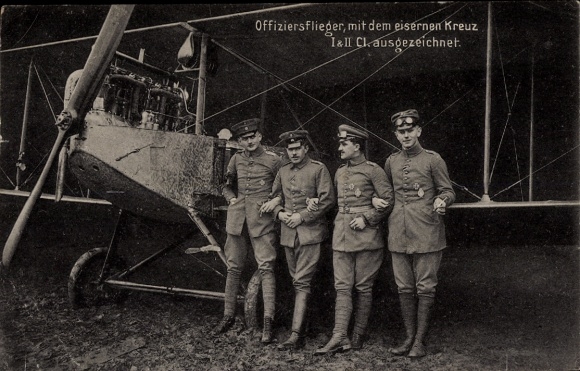 Ak Offiziersflieger mit dem eisernen Kreuz, I. und II. Klasse, Flugzeug