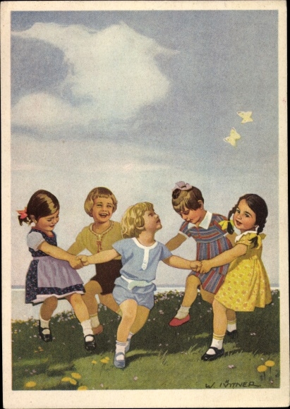 Artist PC Jüttner, W., advertising Indanthren textiles, children dancing