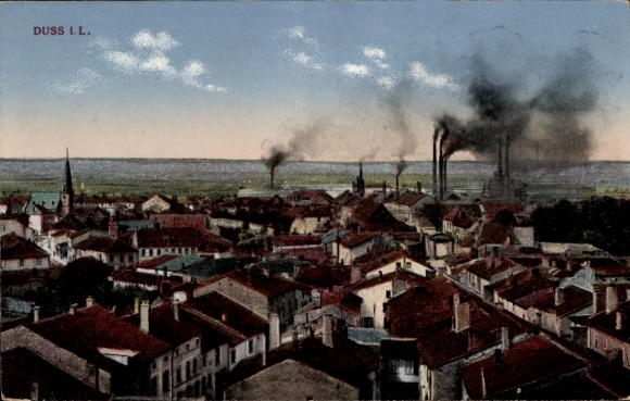 Postcard Dieuze Duss Duß Lorraine Moselle, general view, smoking chimneys
