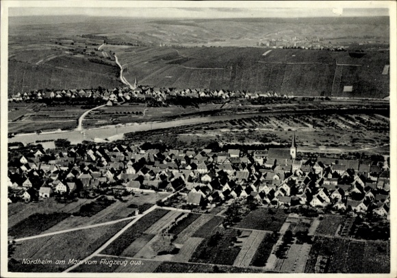 Postcard Nordheim am Main Lower Franconia, aerial photograph