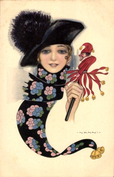 Artist Postcard Nanni, Lady with Hat and Scarf, Kasper