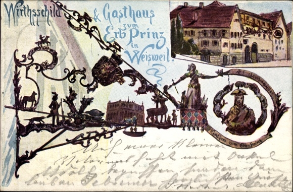Chromo-Litho Weisweil am Rhein Baden, Inn zum Erbprinz, Wirthsschild