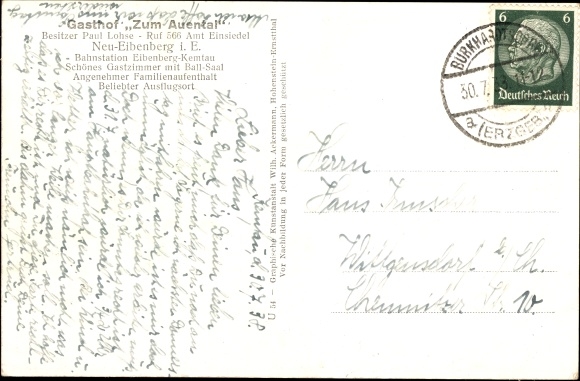Postcard Neu Eibenberg Burkhardtsdorf in the Ore Mountains, Gasthof Zum Auental, interior view
