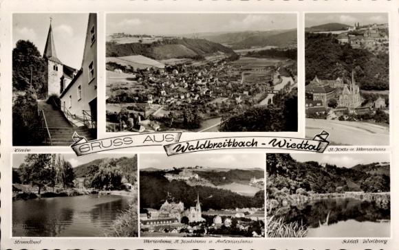 KP Waldbreitbach an der Wied, widok całkowity, Wiedtal, kościół, kąpielisko