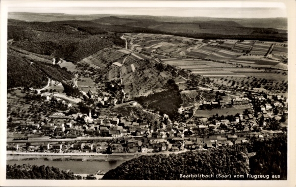 Postcard Saarhölzbach Mettlach in Saarland, aerial photograph