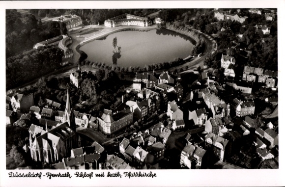 Ak Düsseldorf Benrath, Schloß mit kath. Pfarrkirche, Fliegeraufnahme