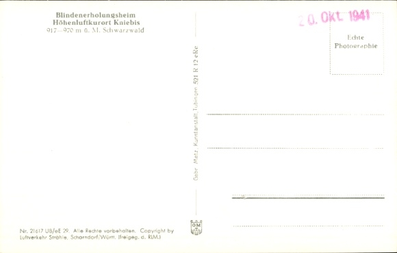 Postcard Kniebis Freudenstadt in the Black Forest, aerial photograph, blind convalescent home