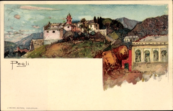 Artist Chromo-Litho Wielandt, Manuel, Pegli Genova Genoa Liguria, Panorama of the place