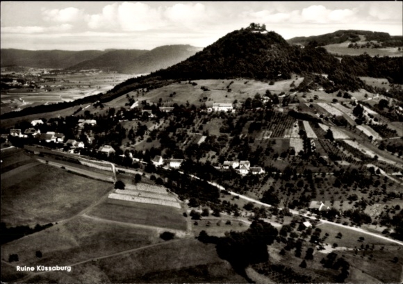 Postcard Grießen im Klettgau Baden, aerial photograph, ruins of Küssaburg