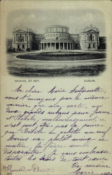 KP Dublin Irlandia, Szkoła Sztuki, zabytkowe budynki, pocztówka około 1903 r.