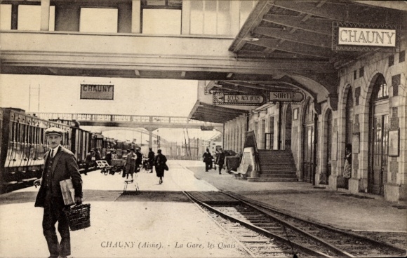 CPA Chauny Aisne, Gare, Quays