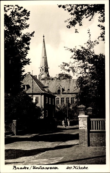 Postcard Brake on the Lower Weser in Oldenburg, Protestant church