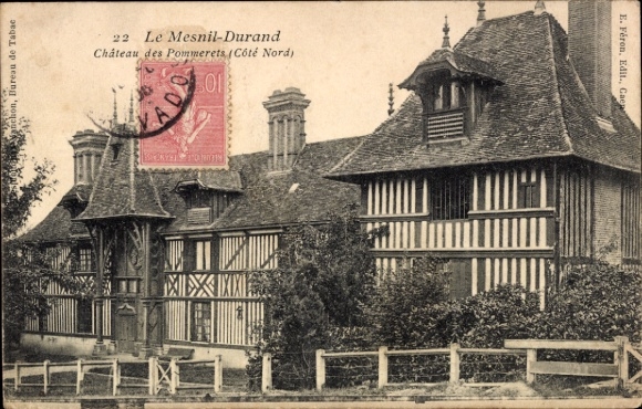 Ak Le Mesnil au Grain Calvados, Château des Pommerets, Architektur im Fachwerkstil, Poststempel