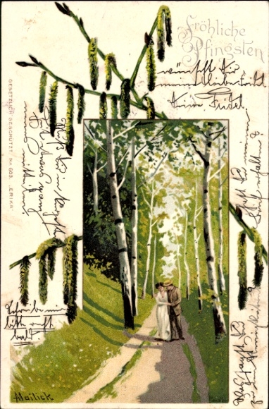Artist Chromo-Litho Mailick, Couple in a Birch Avenue
