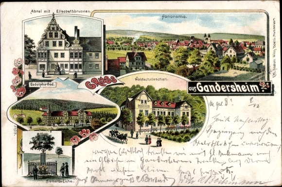 lito Bad Gandersheim w Dolnej Saksonii, opactwo, fontanna Elżbiety, panorama