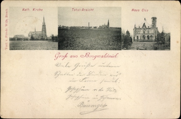 Ak Burgwaldniel Schwalmtal Nordrhein Westfalen, Haus Clée, katholische Kirche, Panorama