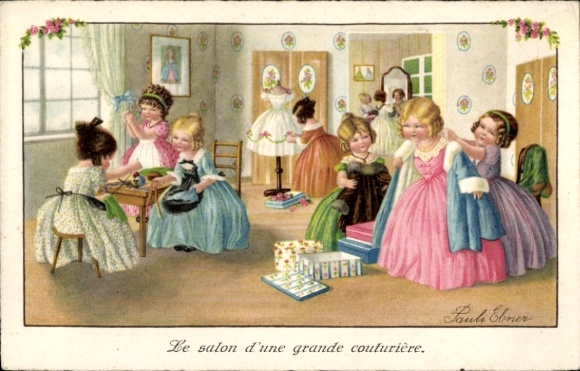 Artist Postcard Ebner, Pauli, Girl in the Tailor's Shop