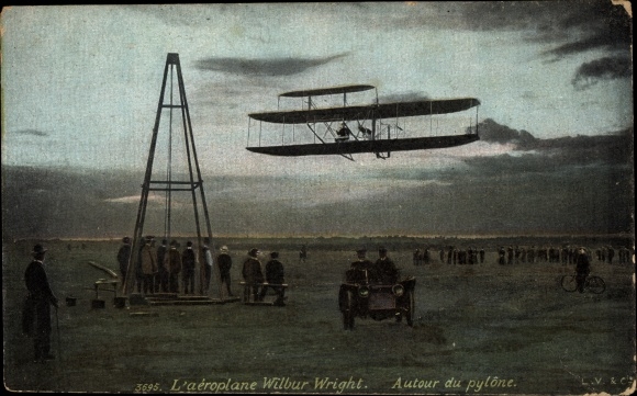 Postcard Wilbur Wright's plane, around the pylon