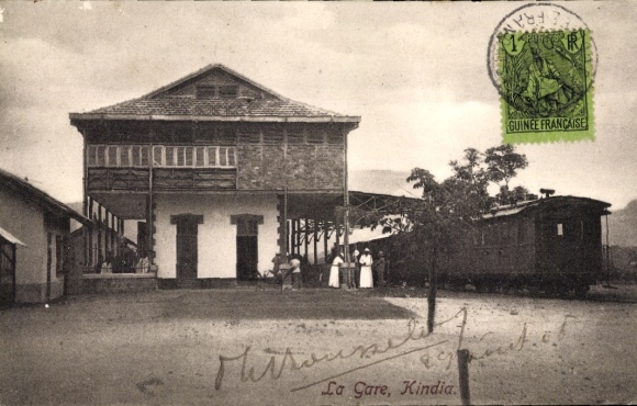 Postcard Kindia Guinea, railway station, track side
