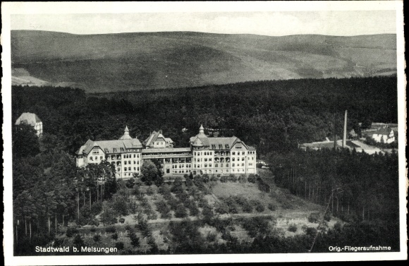 Postcard Melsungen in the Schwalm Eder district, city forest, buildings, aerial photo