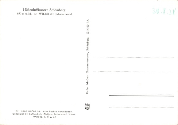 Postcard Schömberg in the Black Forest Württemberg, aerial photograph