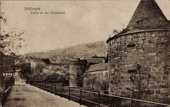 Postcard Büdingen in Hessen, city wall, partial view