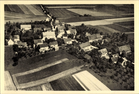 Postcard Eichbühl Erlenmoos in Upper Swabia, aerial photograph