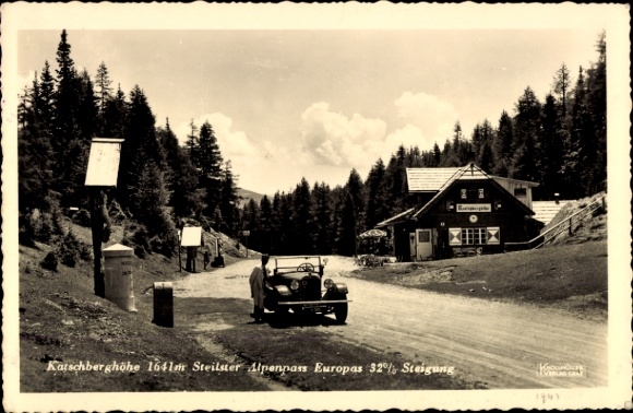 Ak Rennweg am Katschberg in Kärnten, Katschberghöhe, Steilster Alpenpass Europas, Auto
