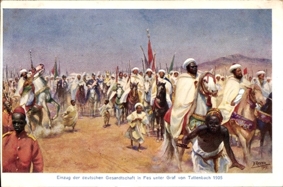 Artist Postcard Richter, B., Fès Fez Morocco, Entry of the German Embassy 1905