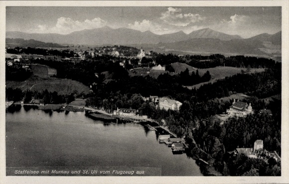 Postcard Murnau am Staffelsee, aerial photograph, Murnau, St. Uli, aircraft photograph