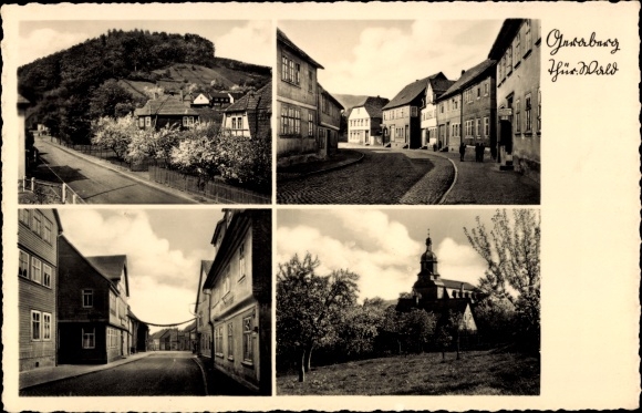 Ansichtkaart Geraberg in Thüringen, straatdelen, kerk, gedeeltelijke aanzichten