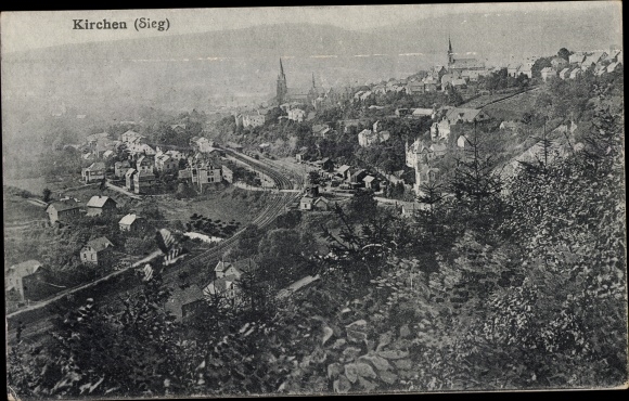 Postcard Kirchen an der Sieg, total view of the village