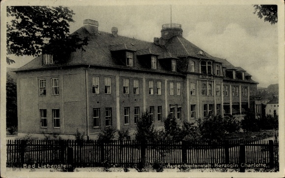 Postcard Bad Liebenstein in the Thuringian Forest, Duchess Charlotte's Eye Hospital, architecture, shades of green