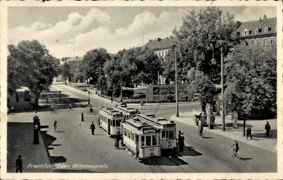 Postcard Frankfurt an der Oder, Wilhelmsplatz, trams