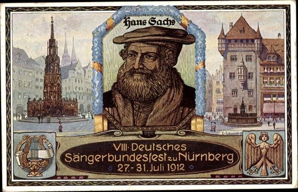Passepartout PC Nuremberg in Middle Franconia Bavaria, 8th German Singers&#39; Association Festival 1912, Hans Sachs