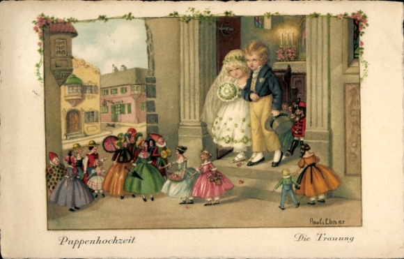 Kunstenaar Ak Ebner, Pauli, Le Cortege, Poppen, Bruiloft