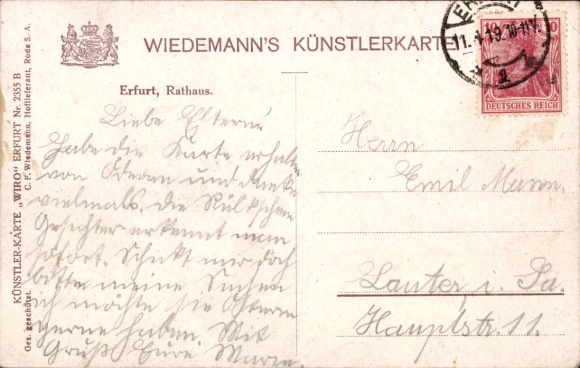 Artist Postcard Erfurt in Thuringia, Town Hall
