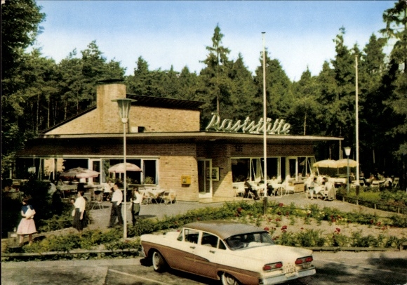 Postcard Pfungstadt West in Hesse, part of the motorway service station, owner A. Schmeisser, terrace