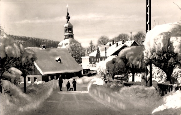 Postcard Carlsfeld Eibenstock in the Ore Mountains, partial view, winter