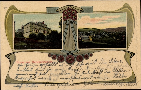 Jugendstil Ak Burkhardtsdorf im Erzgebirge, Blick auf den Ort