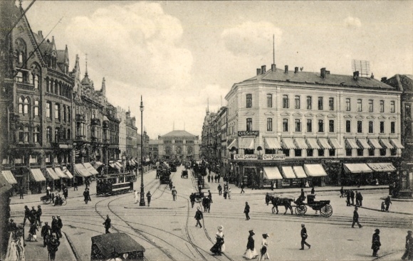 Ak Hannover in Niedersachsen, Bahnhofstraße, Straßenbahn, Geschäfte, Kutsche